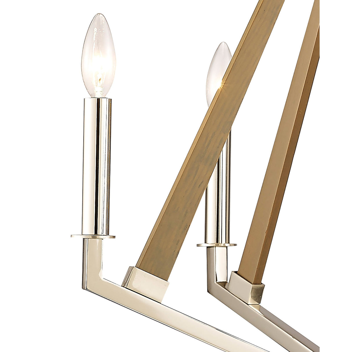 Hilton 60cm Pentagonal 5 Light Wood Chandelier - Nickel & Taupe