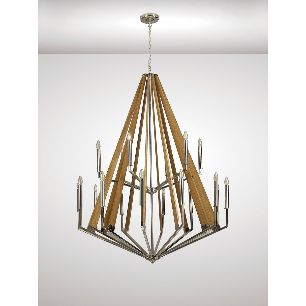 Hilton 121cm 2 Tier 18 Light Wood Chandelier - Nickel & Taupe