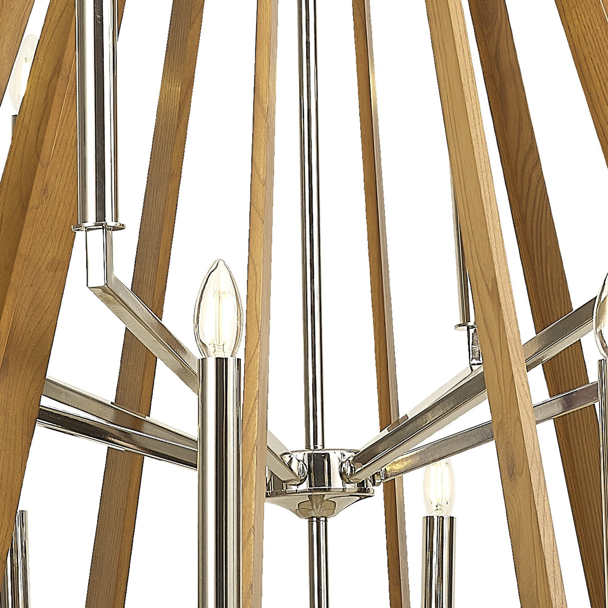 Hilton 121cm 2 Tier 18 Light Wood Chandelier - Nickel & Taupe