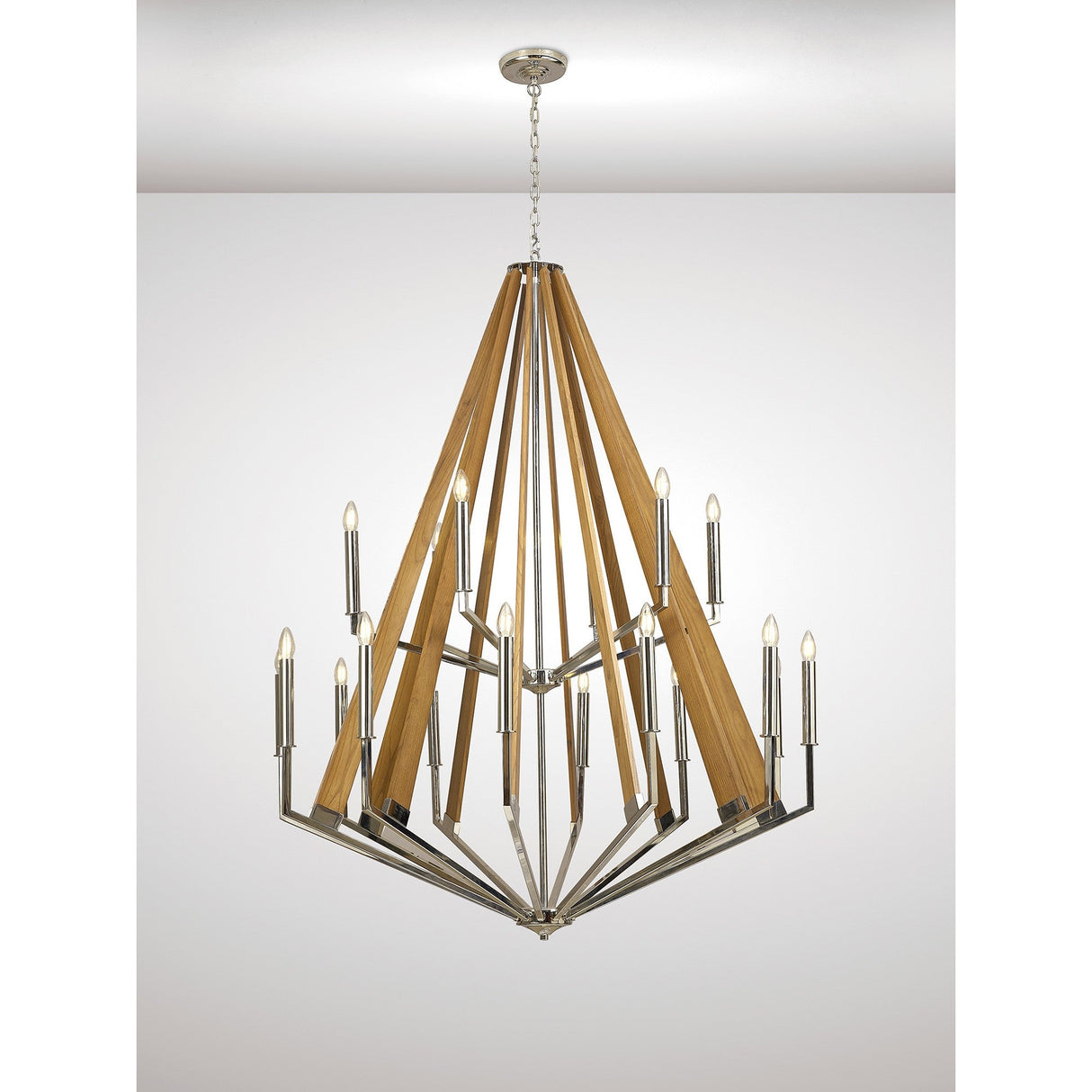 Hilton 121cm 2 Tier 18 Light Wood Chandelier - Nickel & Taupe