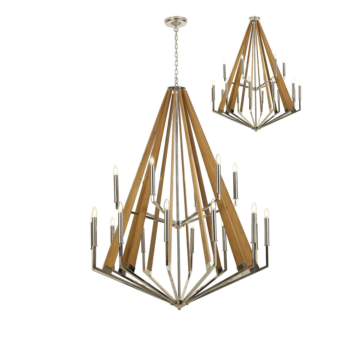 Hilton 121cm 2 Tier 18 Light Wood Chandelier - Nickel & Taupe