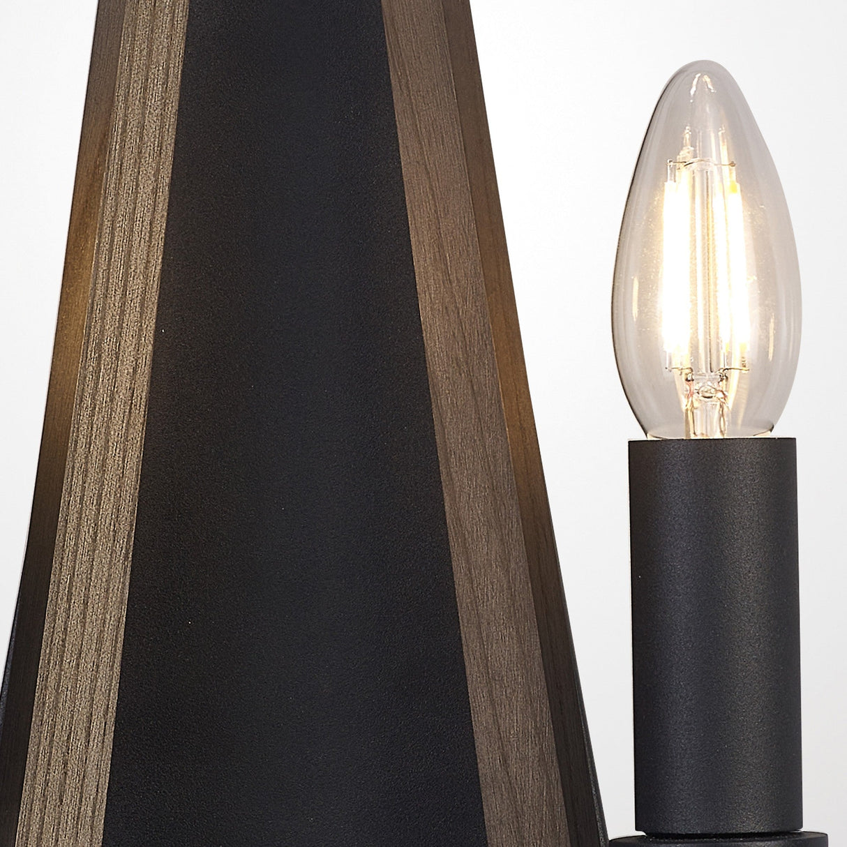 Hilton 2 Light Wood Wall Light - Black & Dark Grey