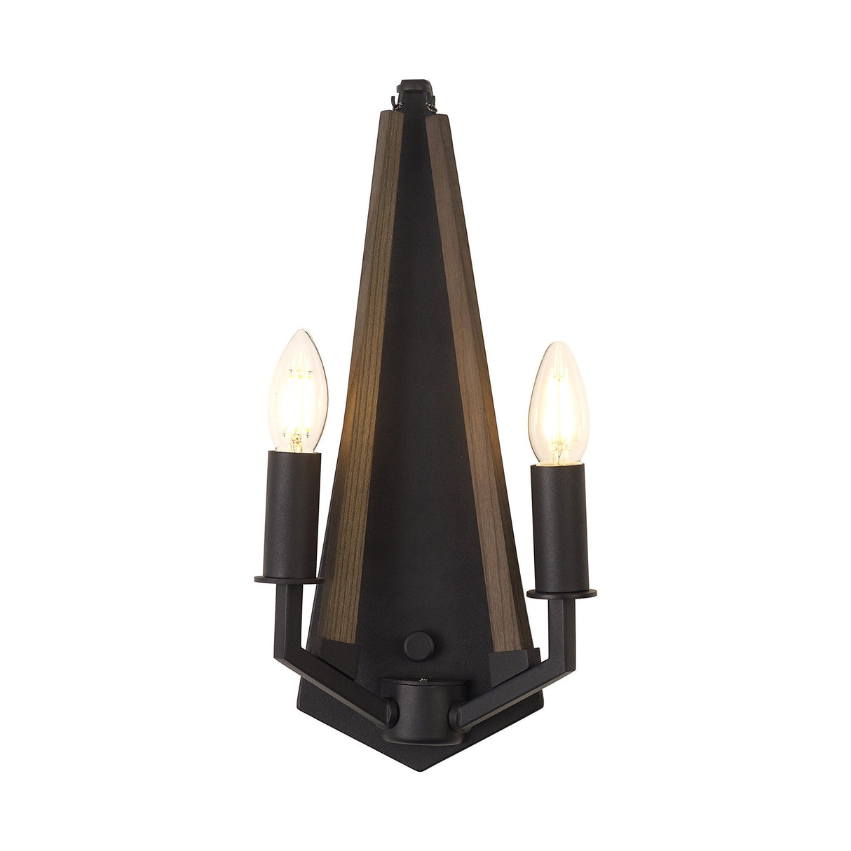 Hilton 2 Light Wood Wall Light - Black & Dark Grey