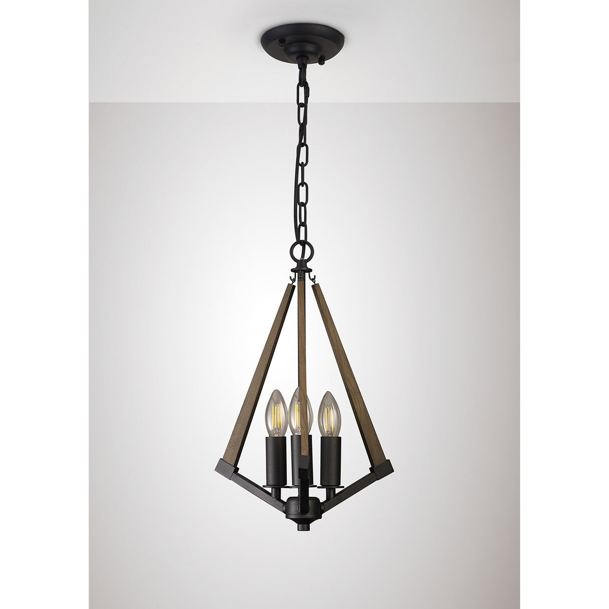 Hilton 30cm Tetragonal 3 Light Wood Chandelier - Black & Dark Grey