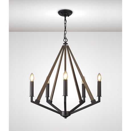 Hilton 60cm Pentagonal 5 Light Wood Chandelier - Black & Dark Grey
