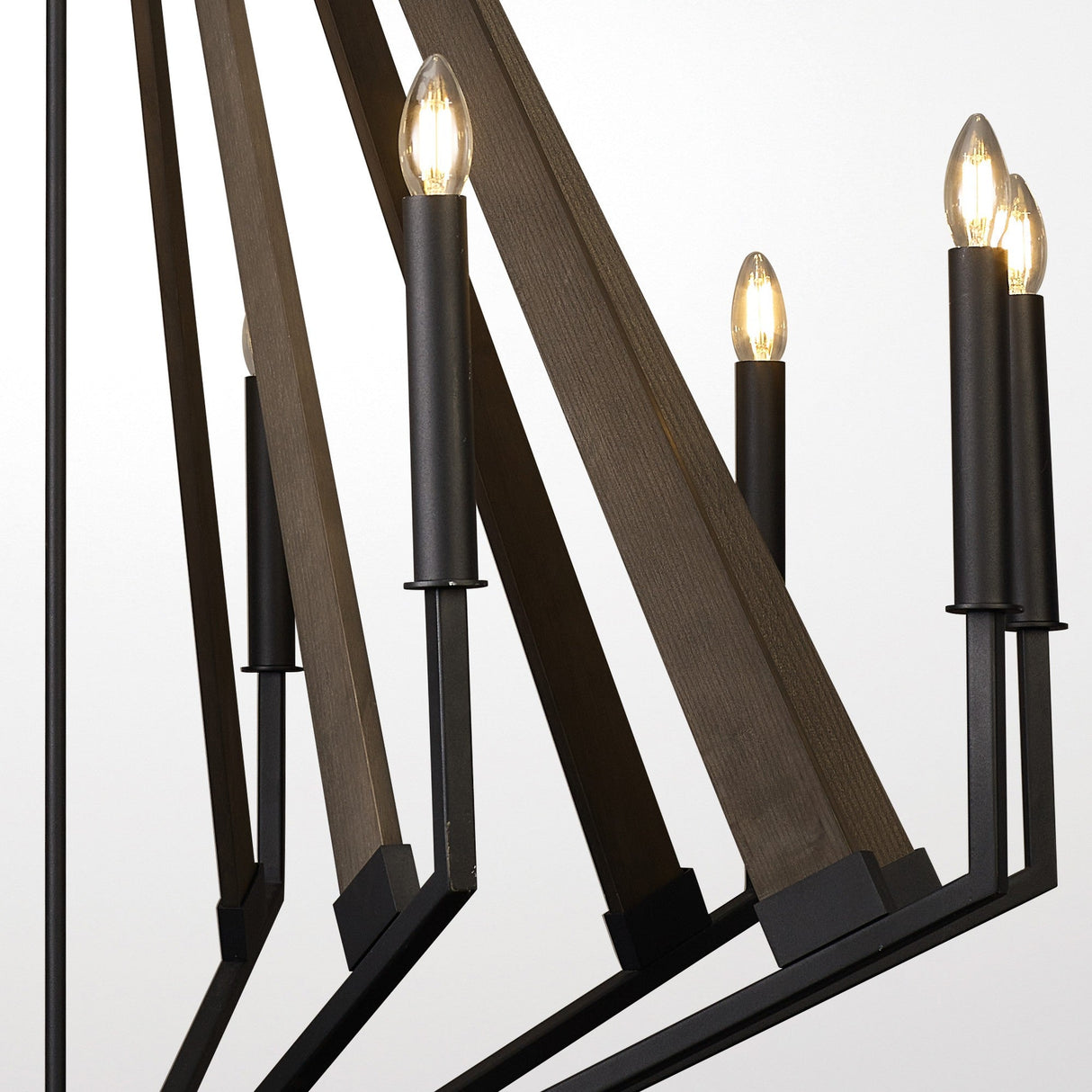 Hilton 112cm Decagonal 10 Light Wood Chandelier - Black & Dark Grey
