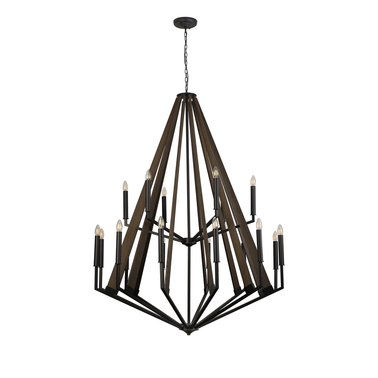 Hilton 121cm 2 Tier 18 Light Wood Chandelier - Black & Dark Grey