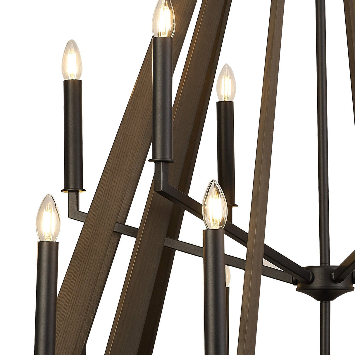 Hilton 121cm 2 Tier 18 Light Wood Chandelier - Black & Dark Grey