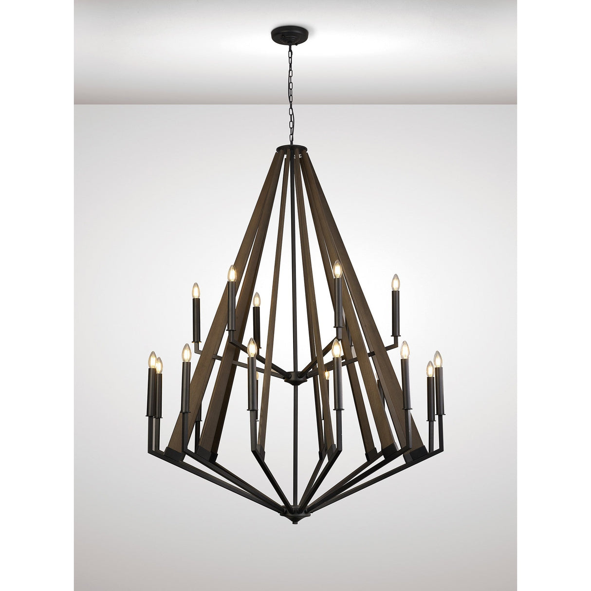 Hilton 121cm 2 Tier 18 Light Wood Chandelier - Black & Dark Grey