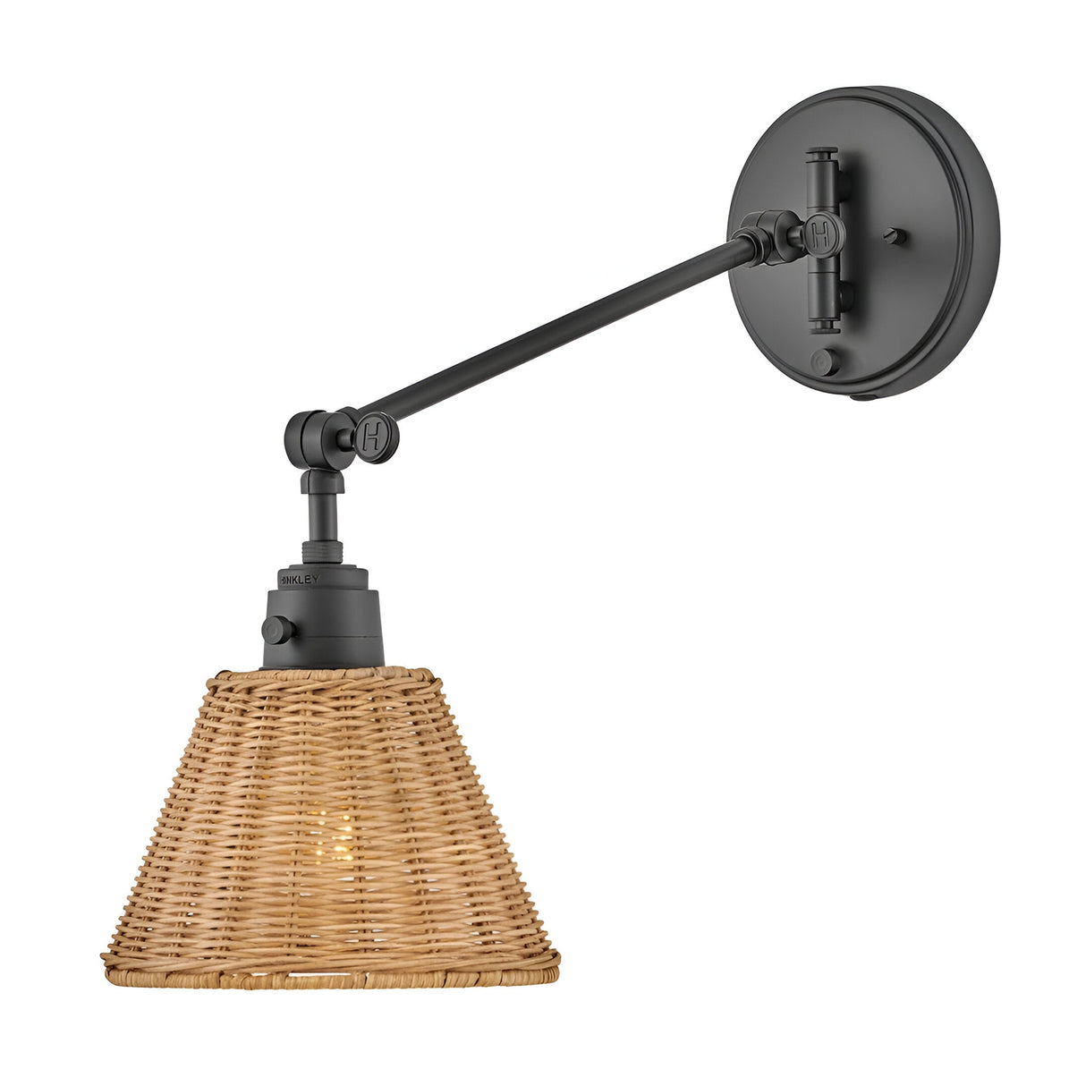 Arti 1 Light Natural Rattan Shade Wall Light - Black