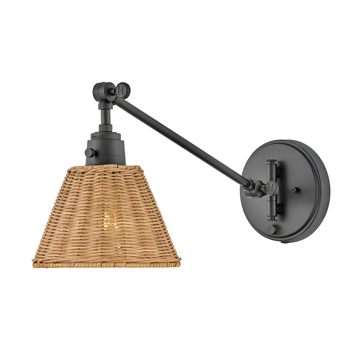 Arti 1 Light Natural Rattan Shade Wall Light - Black