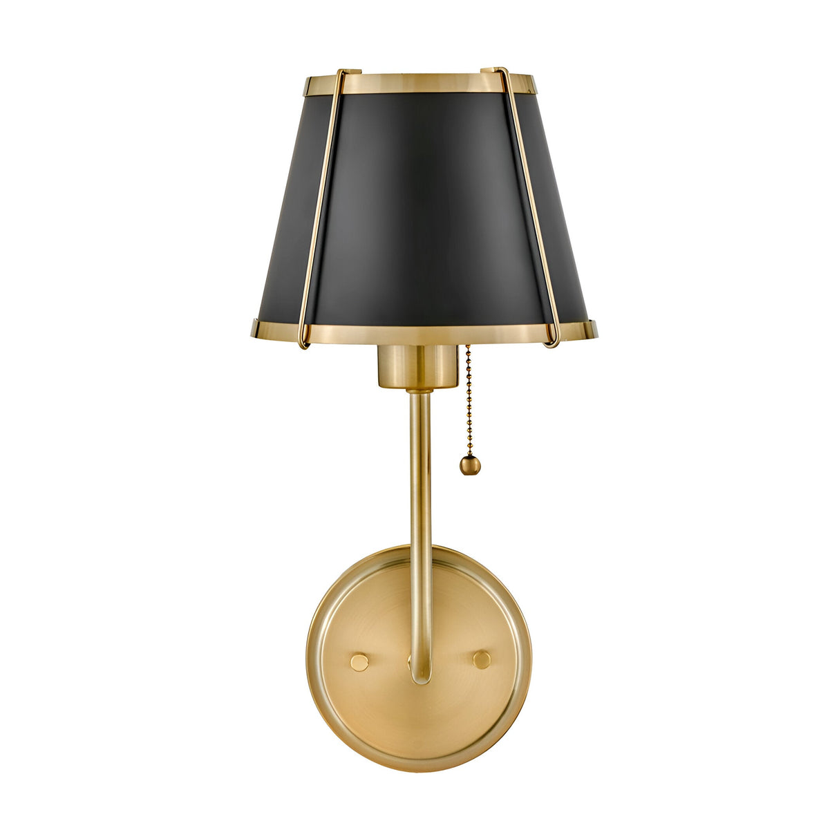 Clarke 1 Wall Light With Pull Switch - Warm Brass & Black Metal Shade