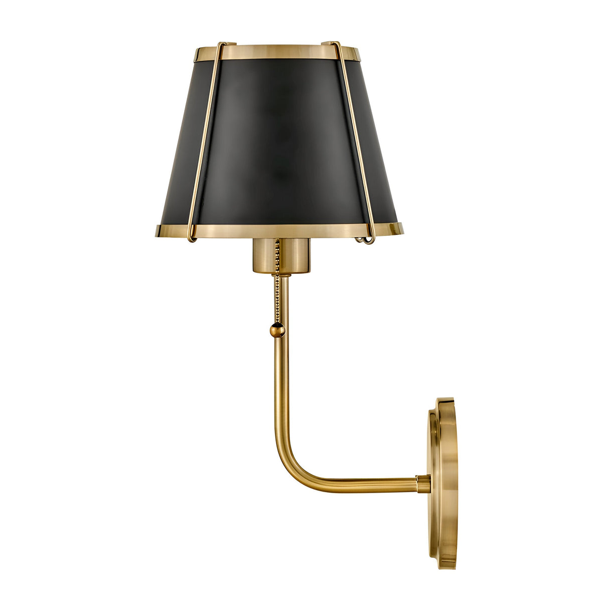 Clarke 1 Wall Light With Pull Switch - Warm Brass & Black Metal Shade