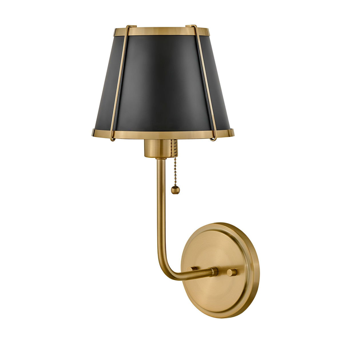 Clarke 1 Wall Light With Pull Switch - Warm Brass & Black Metal Shade