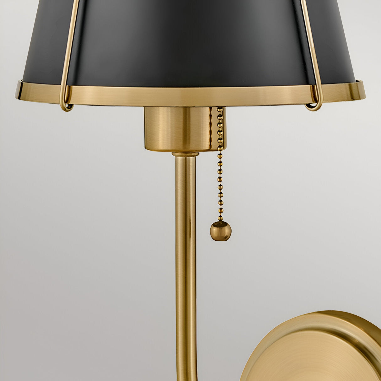 Clarke 1 Wall Light With Pull Switch - Warm Brass & Black Metal Shade