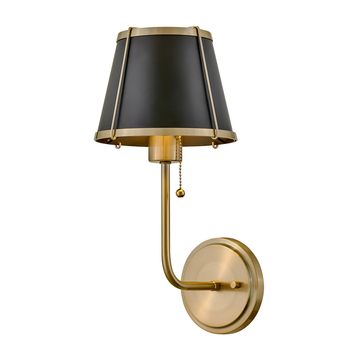 Clarke 1 Wall Light With Pull Switch - Warm Brass & Black Metal Shade