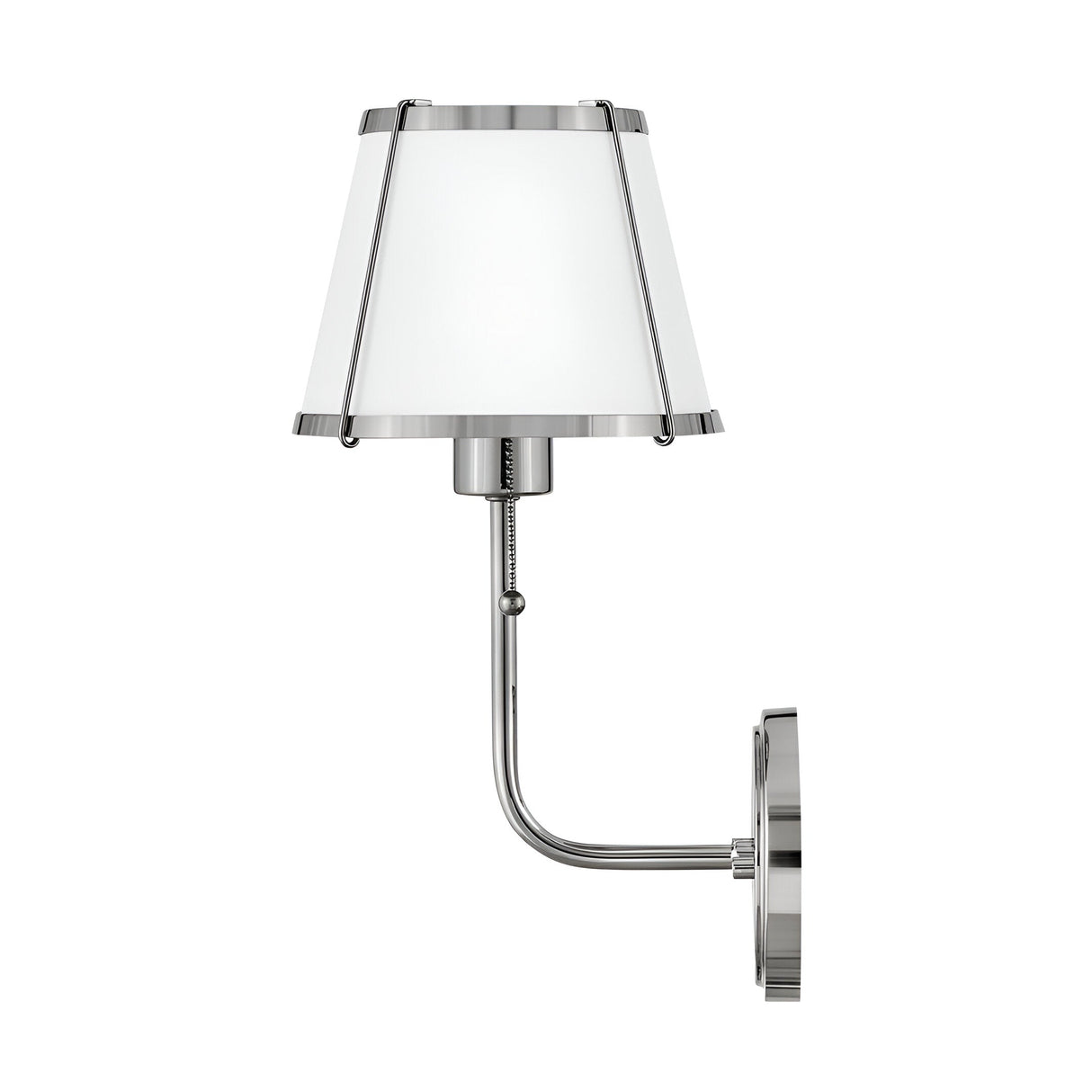 Clarke 1 Wall Light With Pull Switch - Polished Nickel & White Metal Shade
