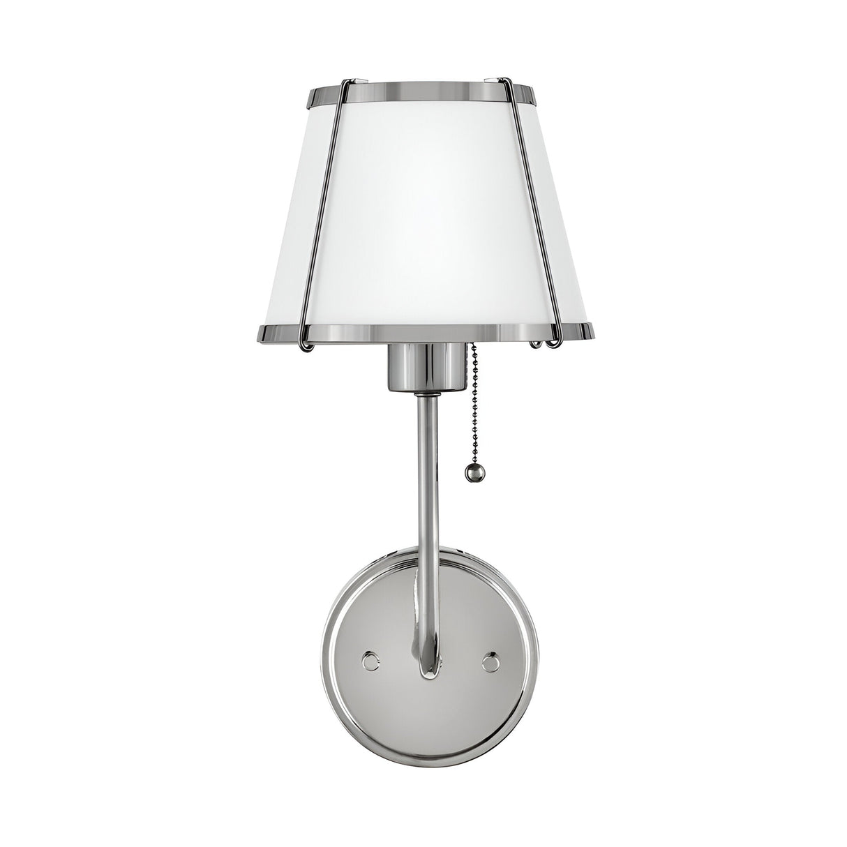 Clarke 1 Wall Light With Pull Switch - Polished Nickel & White Metal Shade