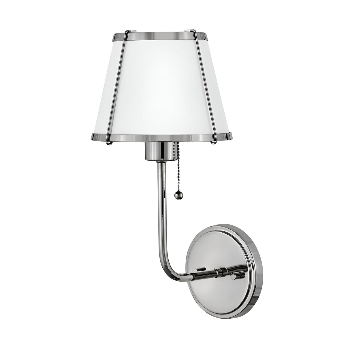 Clarke 1 Wall Light With Pull Switch - Polished Nickel & White Metal Shade