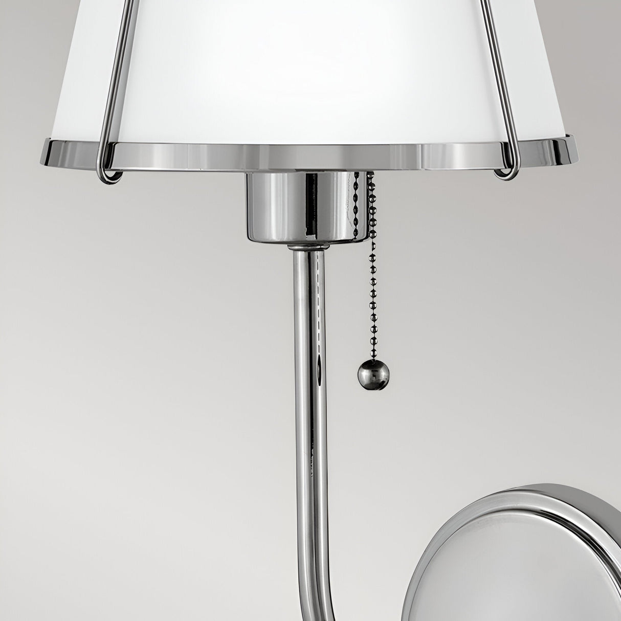 Clarke 1 Wall Light With Pull Switch - Polished Nickel & White Metal Shade