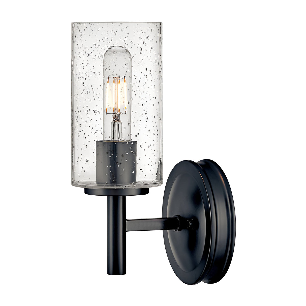 Collier 1 Light Clear Seeded Glass Wall Light - Black Oxide