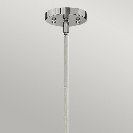 Introducing the Congress 1 Light Clear Glass Pendant - Chrome: a modern and minimalist ceiling mount with a polished chrome finish, featuring a round base and an elegant, slim rod that supports clear glass pendant lights. This sleek metallic design enhances contemporary interior lighting fixtures beautifully.