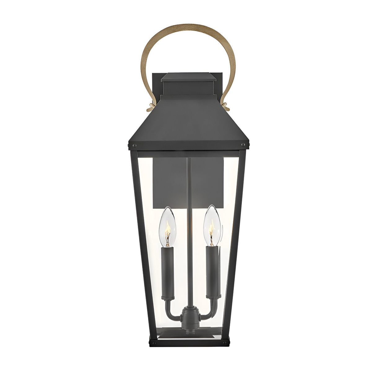 The Dawson 1 Light Outdoor Large Wall Lantern in Black Oxide features clear glass panels and a sleek rectangular design, offering stylish exterior lighting with modern appeal.