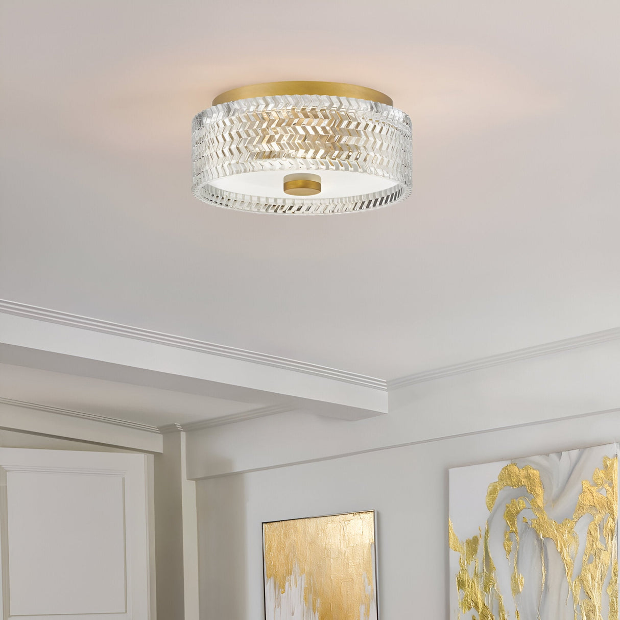 Elle 2 Light Glass Small Flush - Heritage Brass