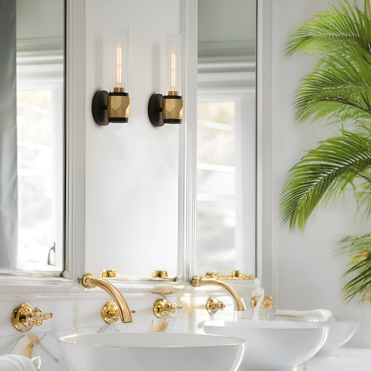 Ellison 1 Light Bathroom Wall Light - Black With Heritage Brass