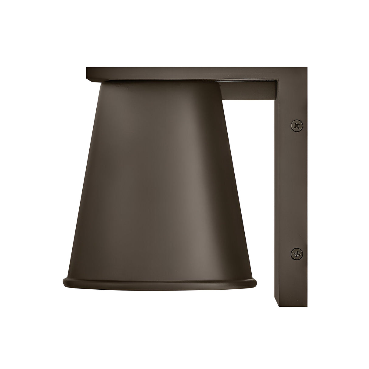 The Coastal 1 Light Small Outdoor Wall Lantern in architectural bronze boasts a matte dark brown finish, cone-shaped shade, and rectangular backplate with visible screws—ideal weather-resistant lighting for modern, stylish spaces.