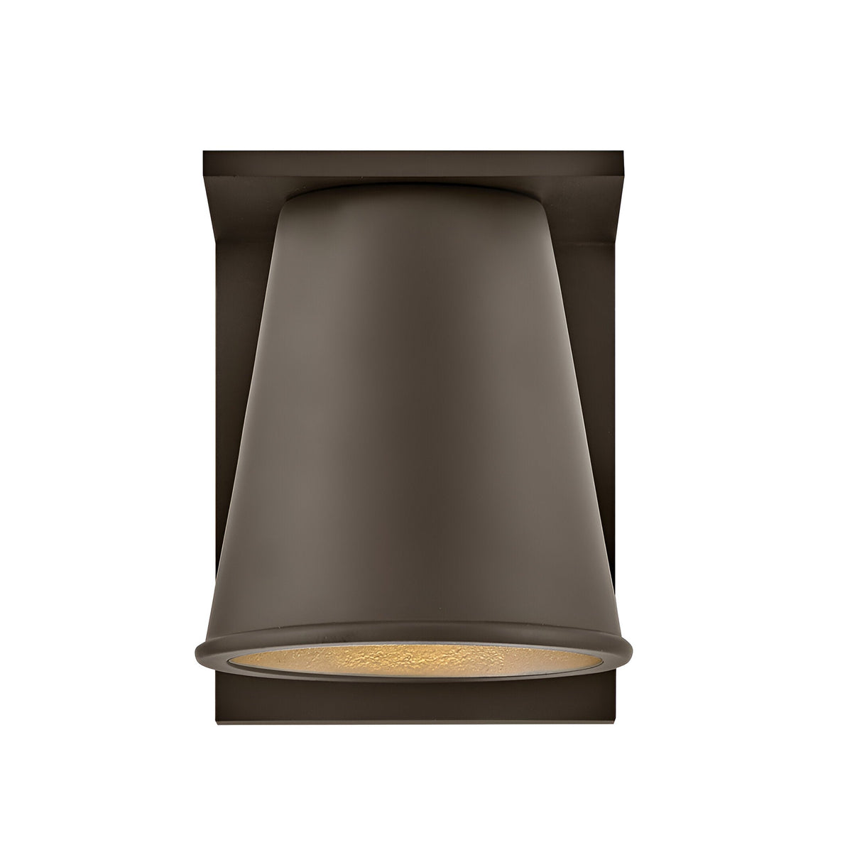 The Coastal 1 Light Small Outdoor Wall Lantern in architectural bronze features a modern, weather-resistant wall-mounted design with a downward-facing, cone-shaped shade for gentle illumination.