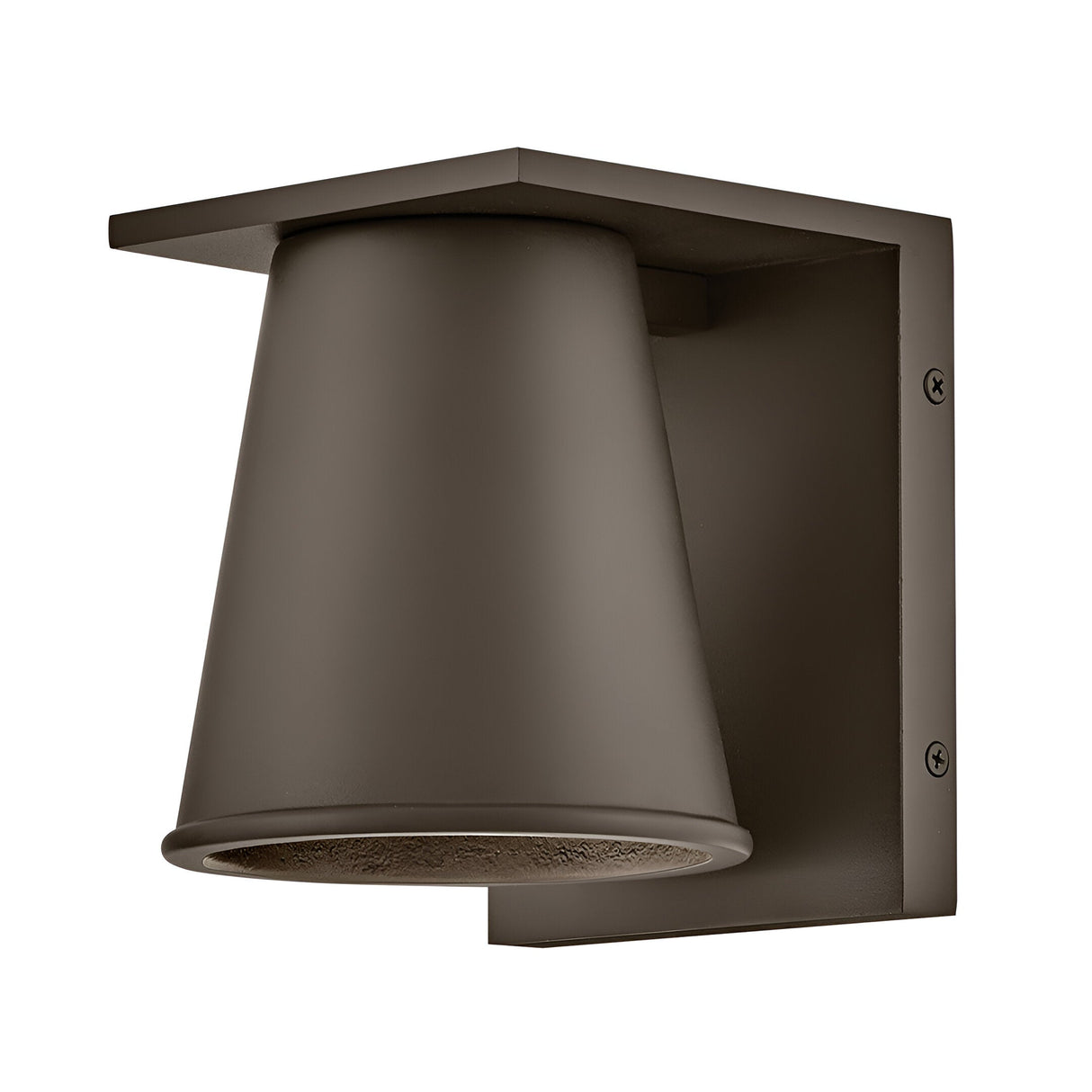 The Coastal 1 Light Small Outdoor Wall Lantern in architectural bronze features a wide conical shade and square backplate, providing stylish, weather-resistant lighting for your exterior spaces.