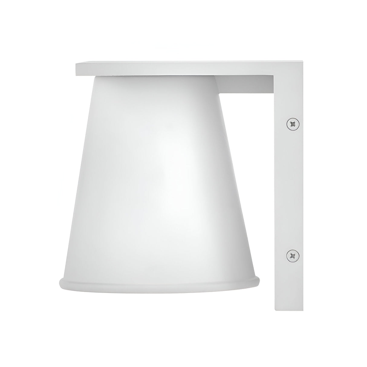 The Coastal 1 Light Small Outdoor Wall Lantern in textured white features a modern conical shade and L-shaped bracket with visible screws—ideal for bringing sleek coastal style to your outdoor space.