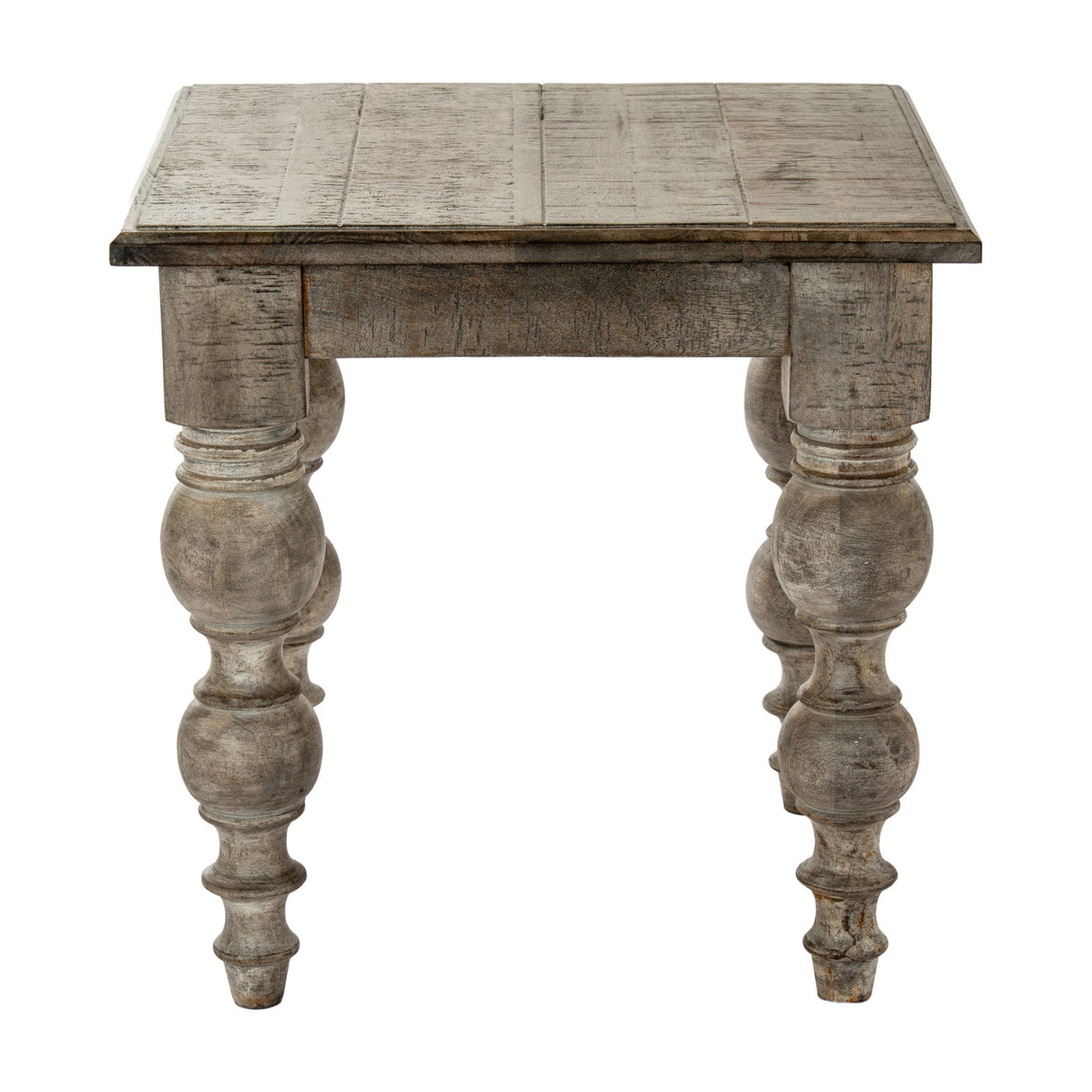 Hill Interiors Wooden Square Side Table 60cm in brown, with a plank-effect top and ornate turned legs, shown on a plain white background.