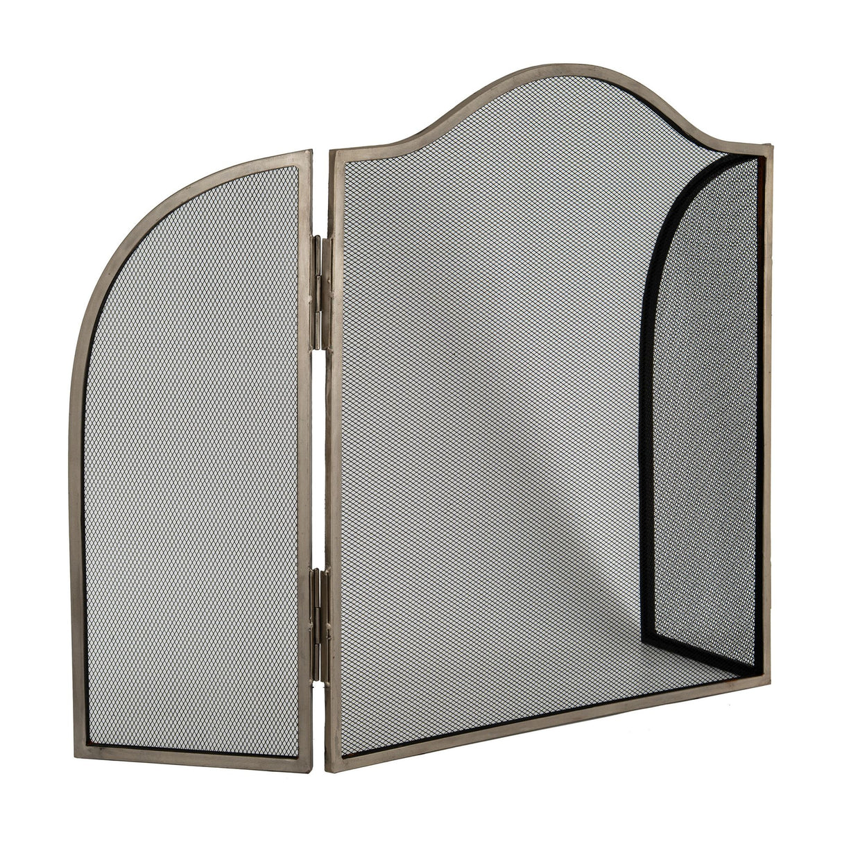 Arched Three-Panel Fire Screen – Silver