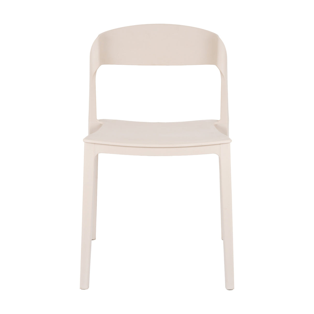 Hill Interiors Moulded Accent Chair in beige plastic with a curved open back and compact four-leg base, shown against a plain white background.