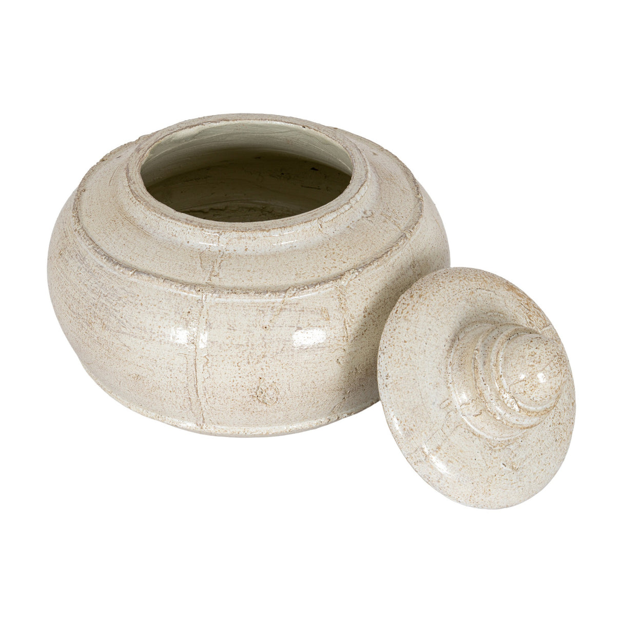 Medium Ceramic Pot With Lid – White
