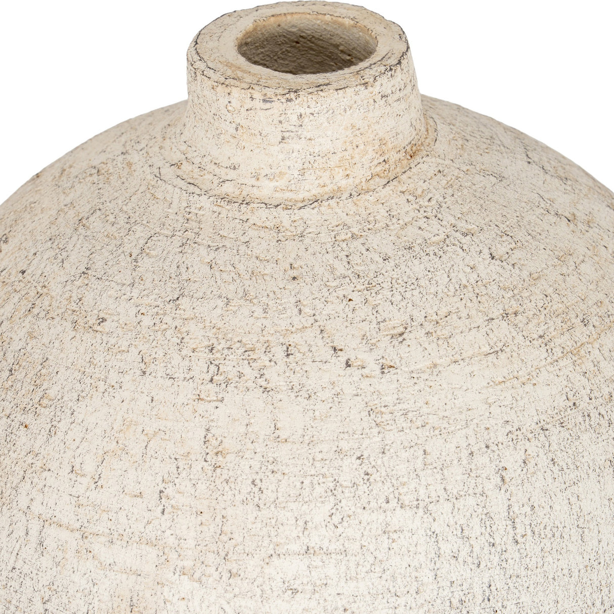 Close-up of the Hill Interiors Ceramic Medium Vase in cream, showing the narrow neck, rounded shoulder and textured chalky matte glaze.