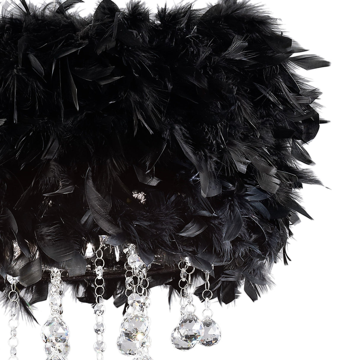 Ibis 3 Light Crystal Flush Ceiling Light - Polished Chrome With Black Feather Shade