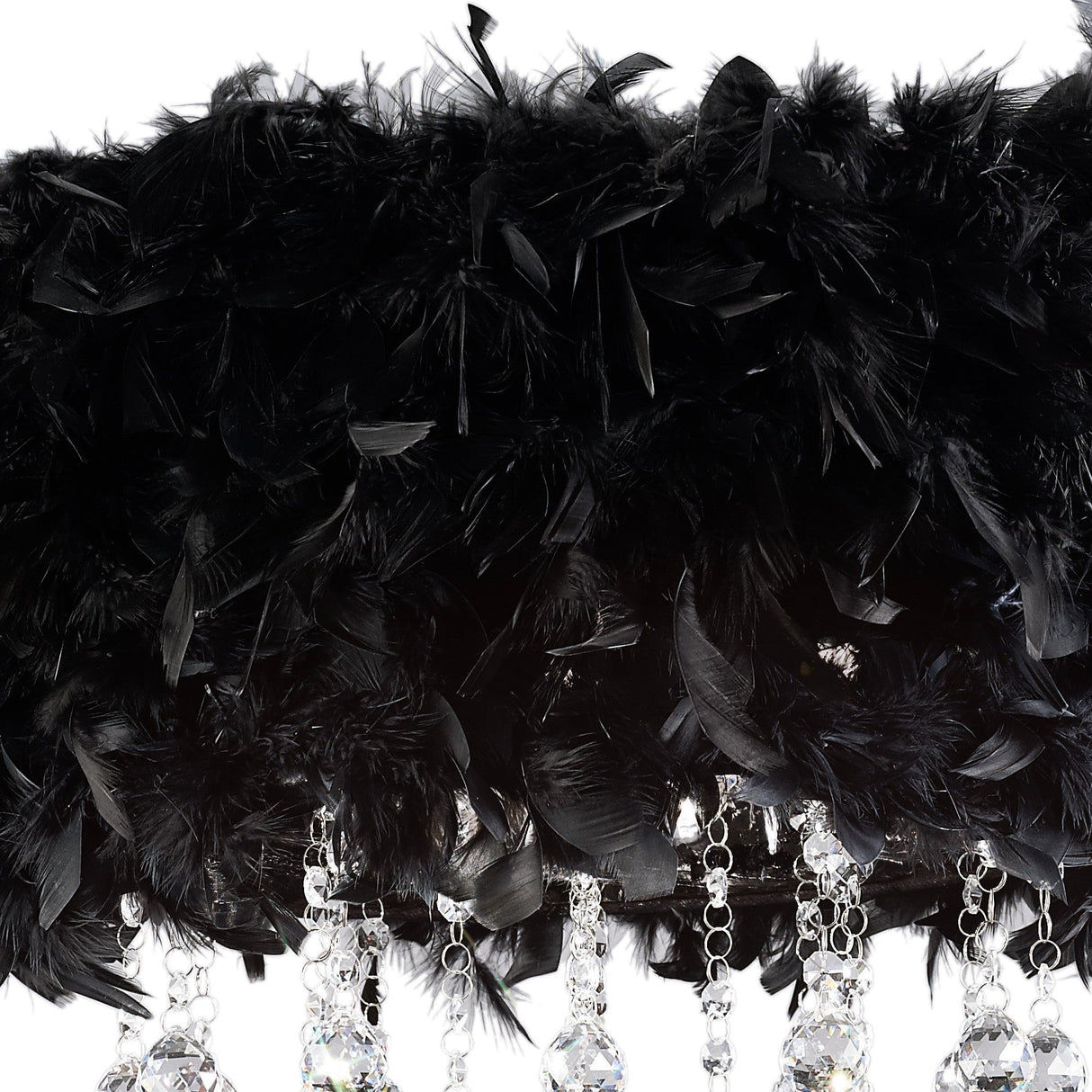 Ibis 3 Light Crystal Flush Ceiling Light - Polished Chrome With Black Feather Shade