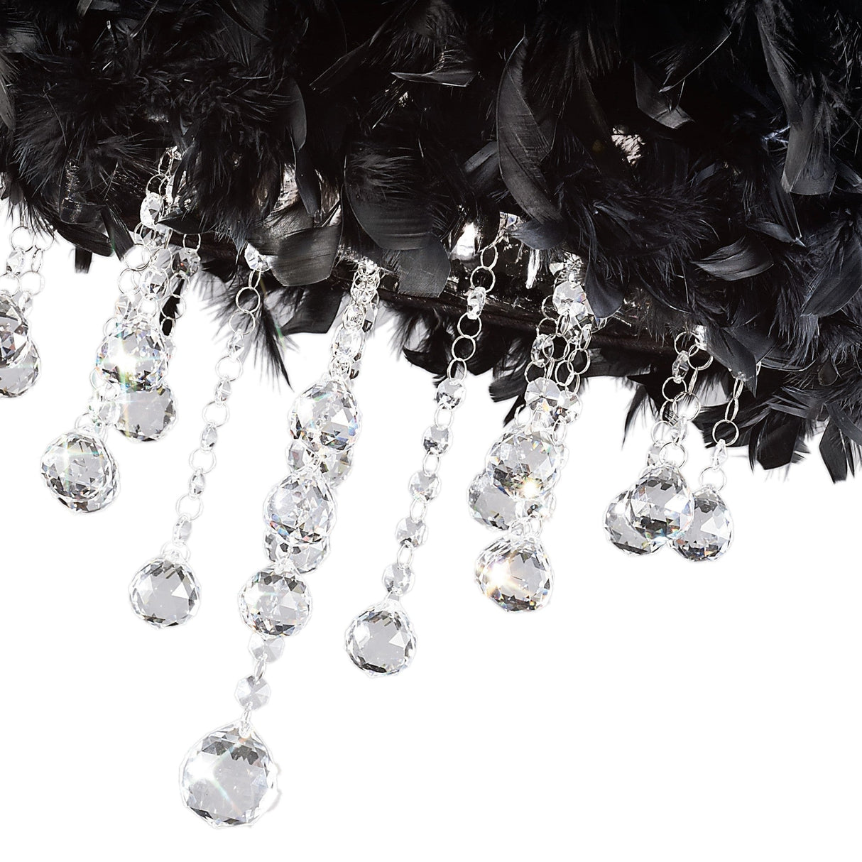 Ibis 3 Light Crystal Flush Ceiling Light - Polished Chrome With Black Feather Shade