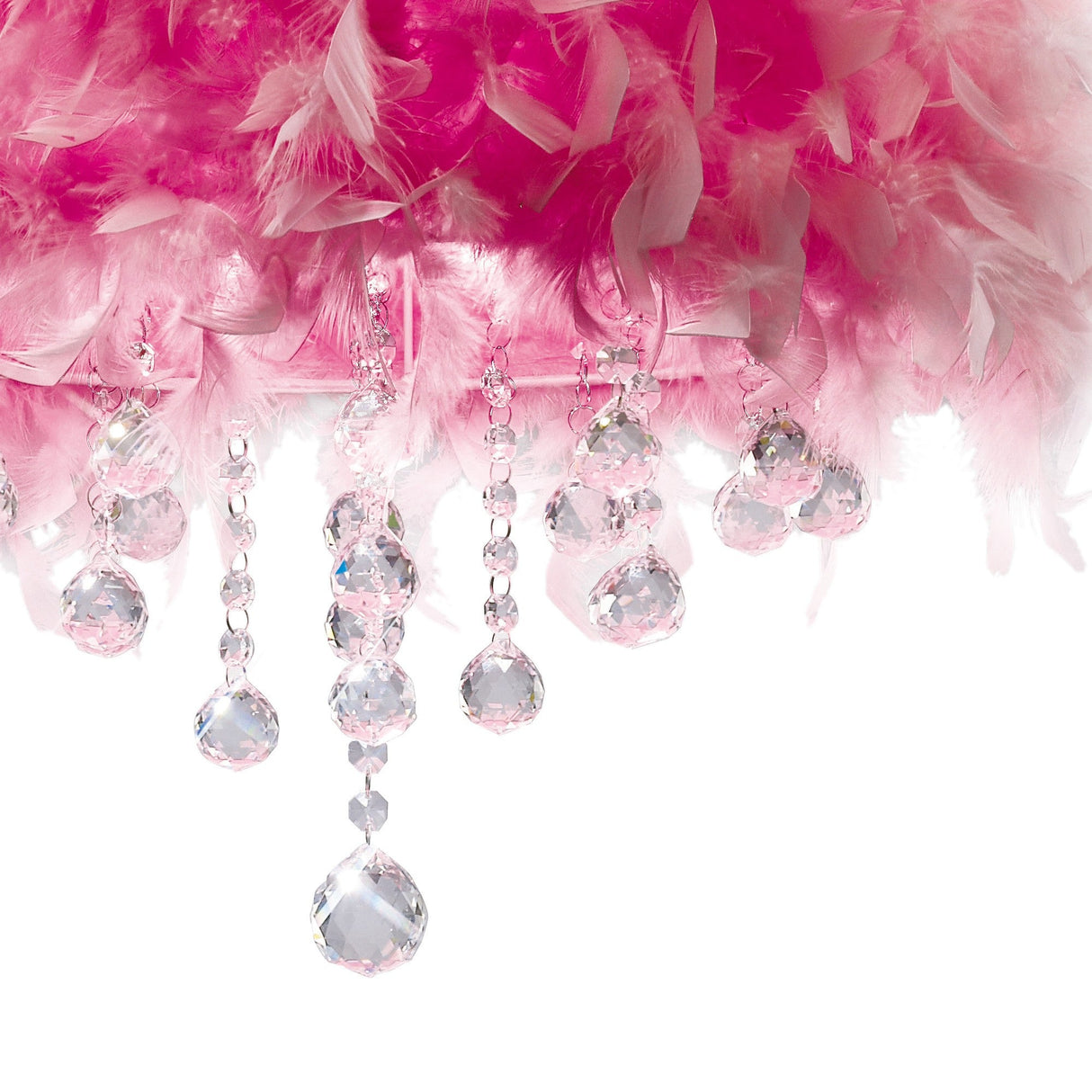 Ibis 3 Light Crystal Flush Ceiling Light - Polished Chrome With Pink Feather Shade