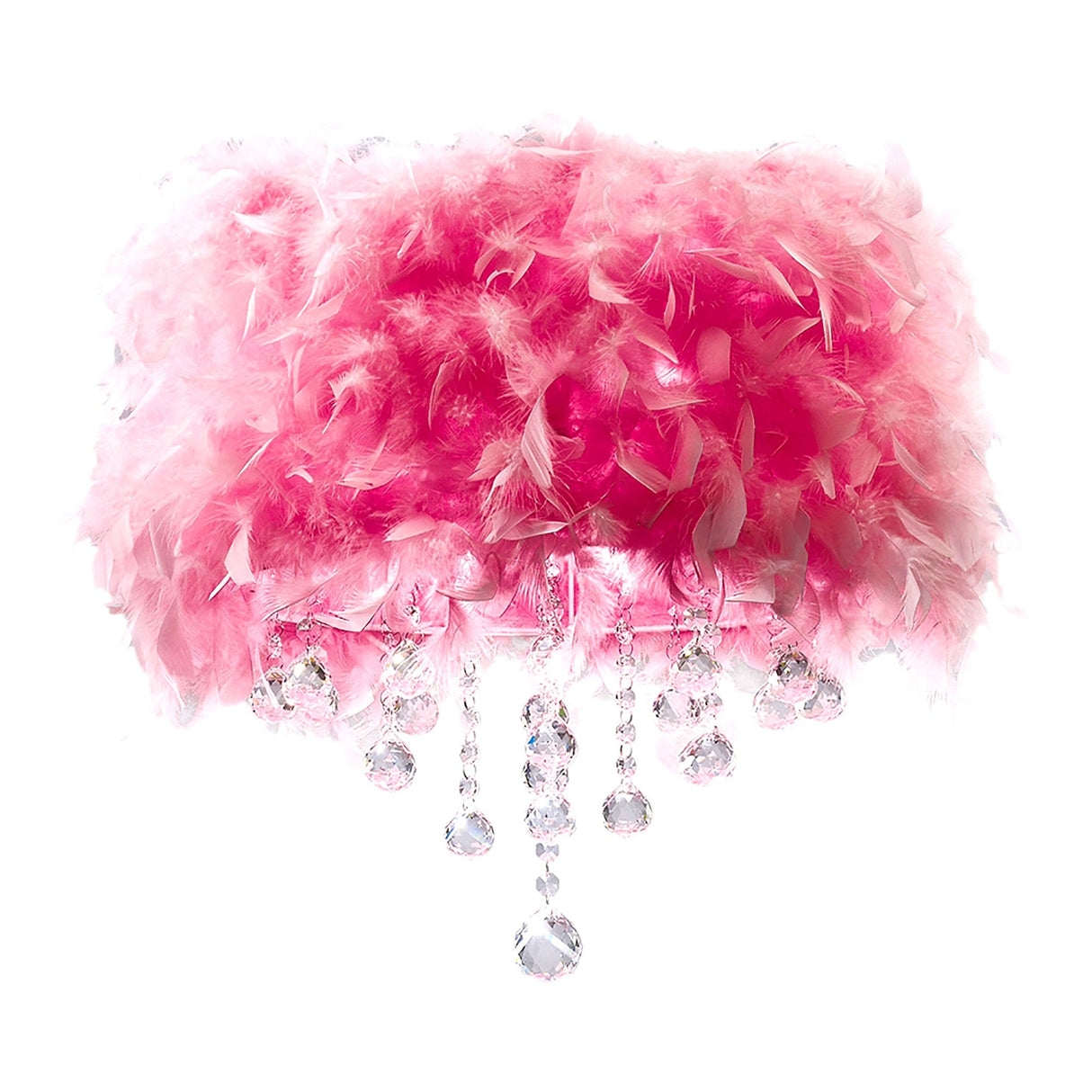 Ibis 3 Light Crystal Flush Ceiling Light - Polished Chrome With Pink Feather Shade