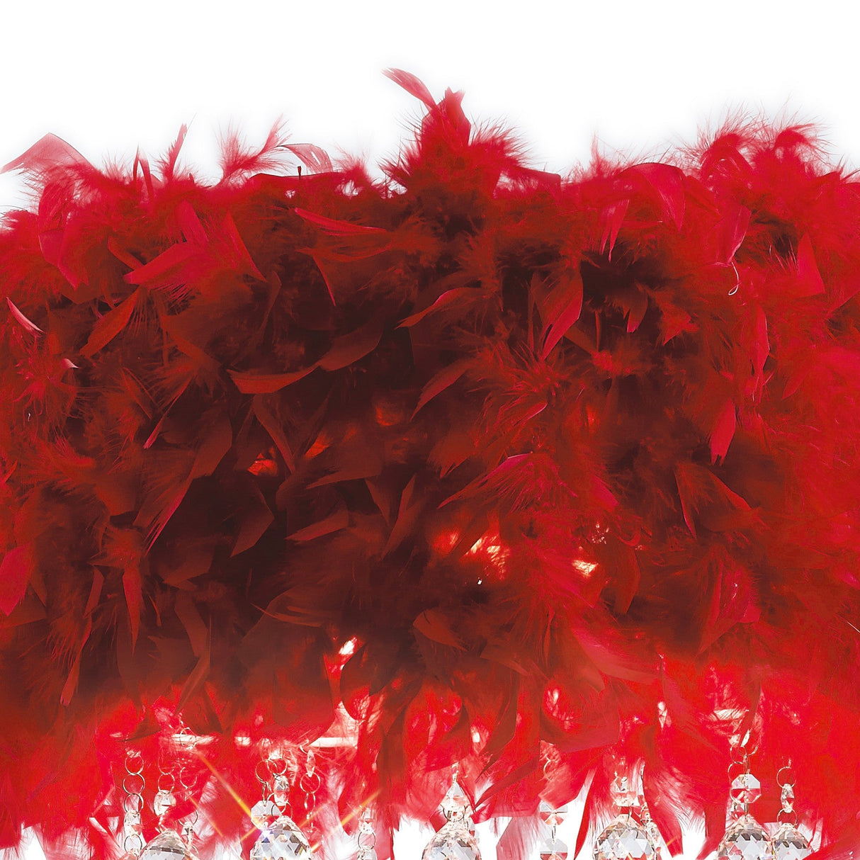 Ibis 3 Light Crystal Flush Ceiling Light - Polished Chrome With Red Feather Shade