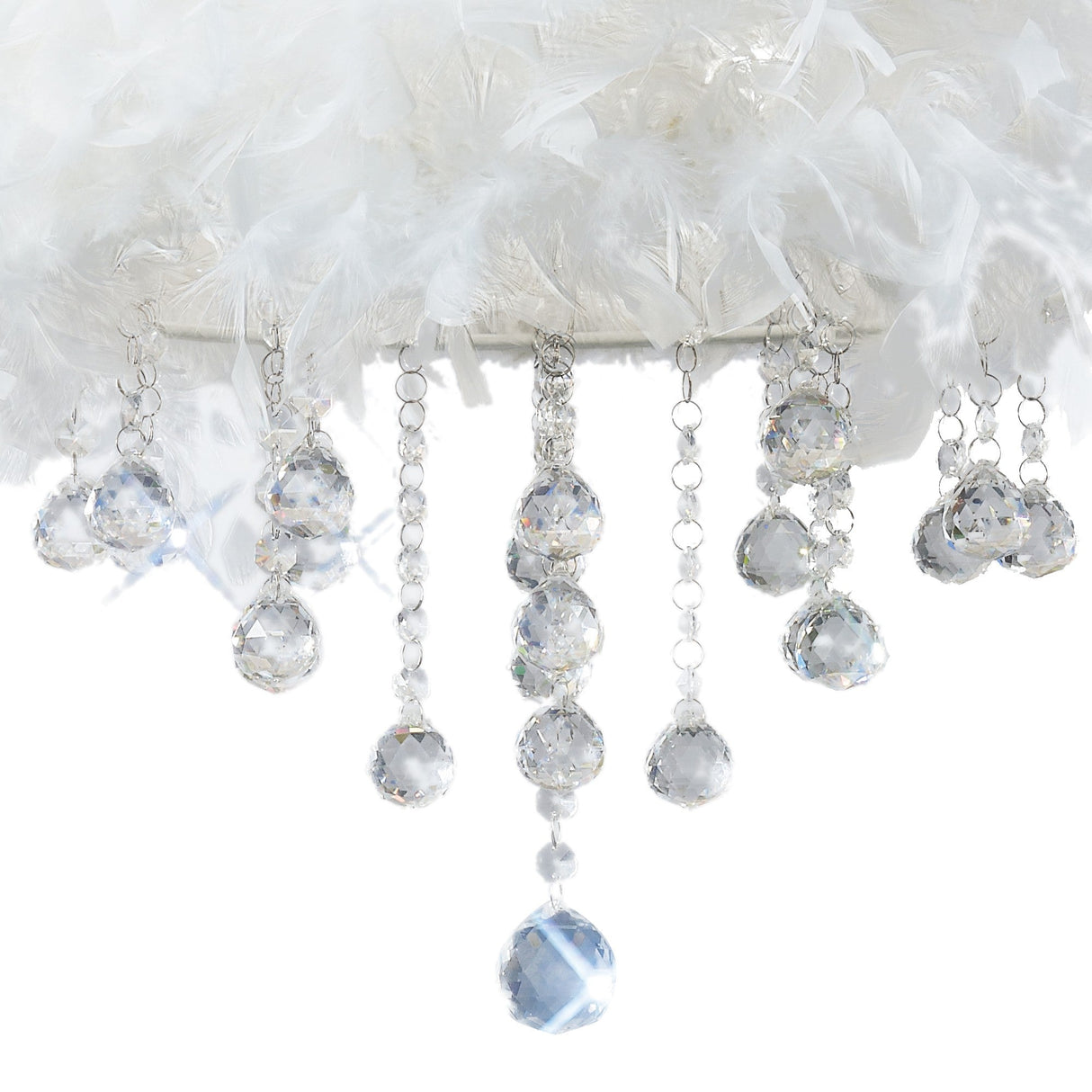 Ibis 3 Light Crystal Flush Ceiling Light - Polished Chrome With White Feather Shade