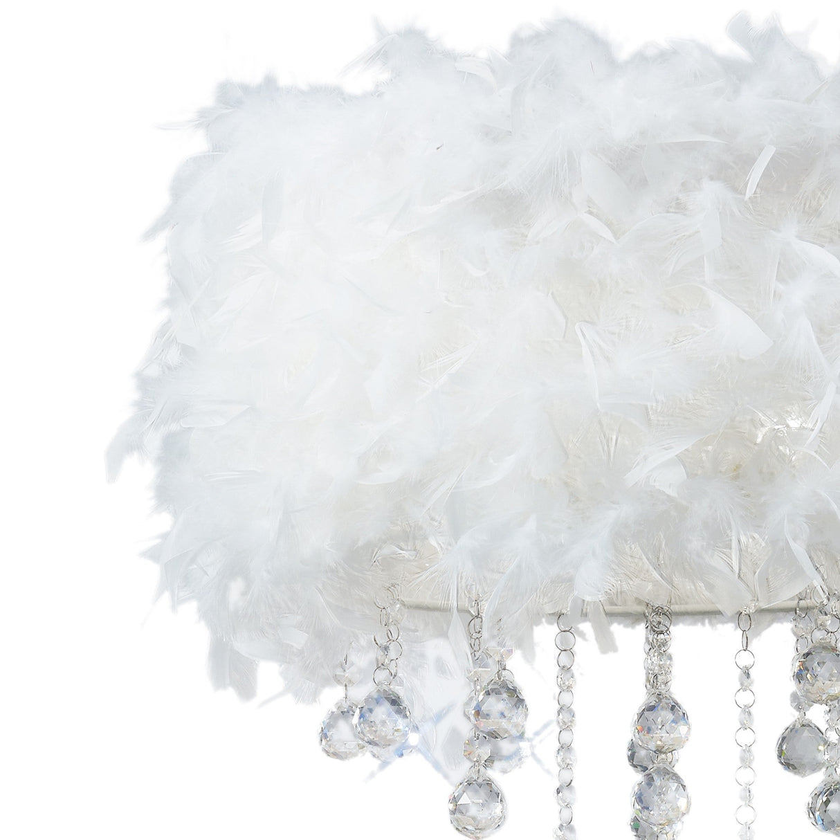 Ibis 3 Light Crystal Flush Ceiling Light - Polished Chrome With White Feather Shade