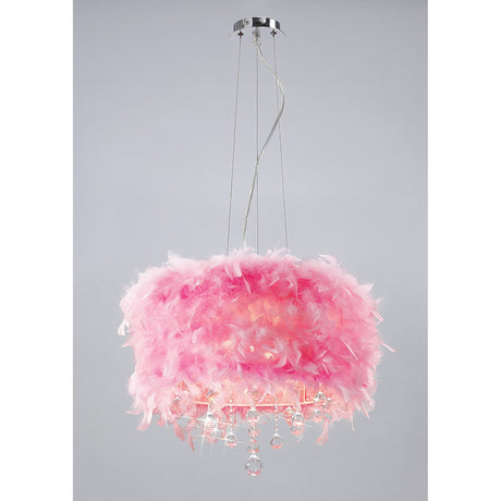 Ibis 35cm 3 Light Crystal Chandelier - Chrome With Pink Feather Shade