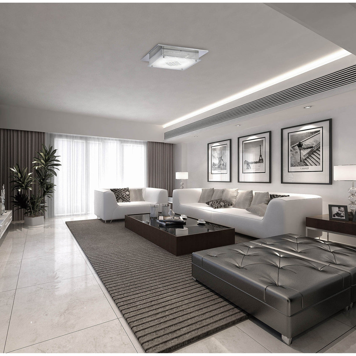 Ines Square LED Crystal Flush Ceiling Light 3600K 15W - Polished Chrome