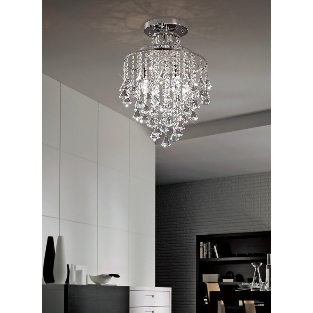 Inina 4 Light Crystal Semi-Flush Ceiling Light - Polished Chrome