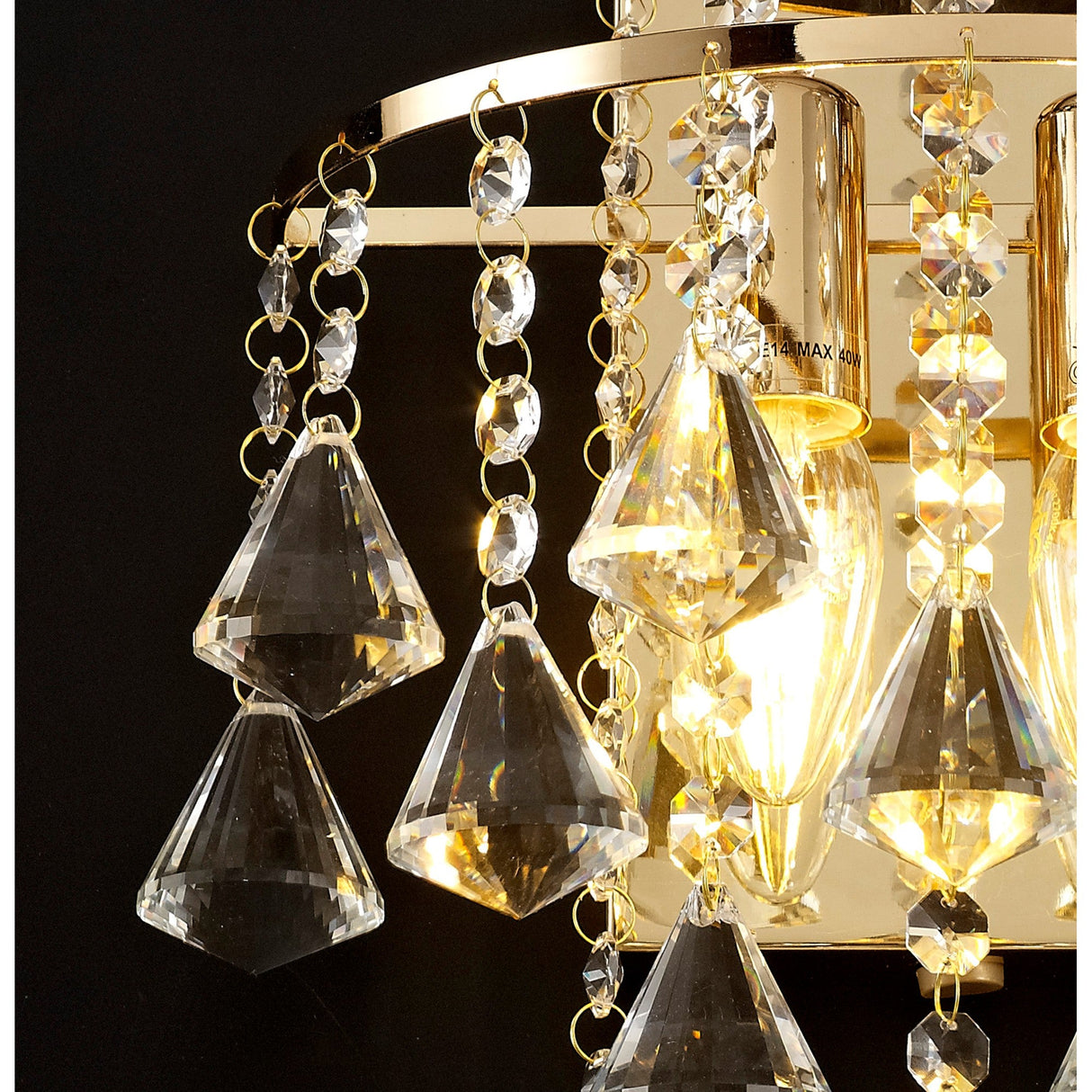 Inina 2 Light Crystal Wall Light With Switch - Gold